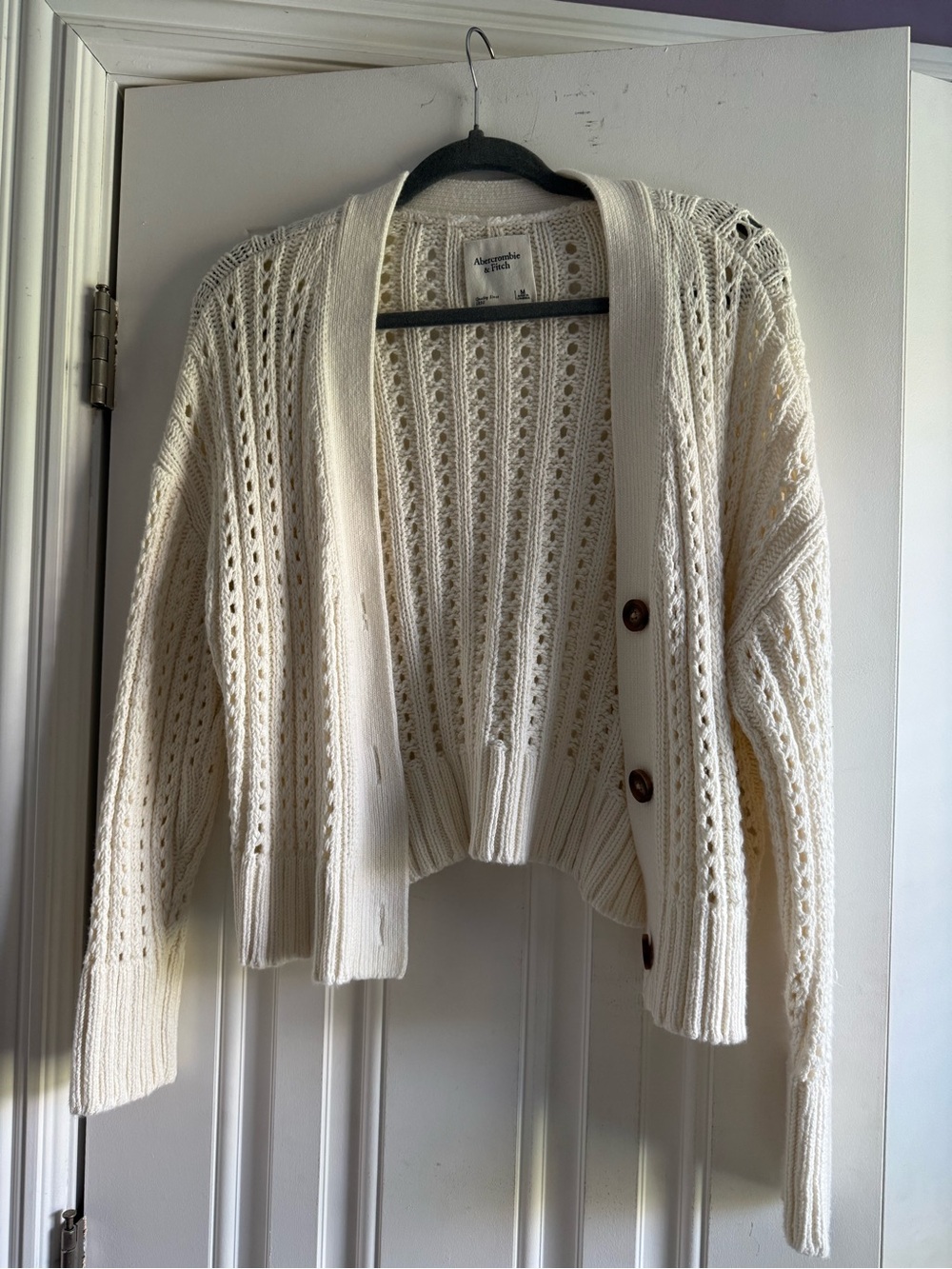 Abercrombie & Fitch Ivory Open-Weave Button Cardigan